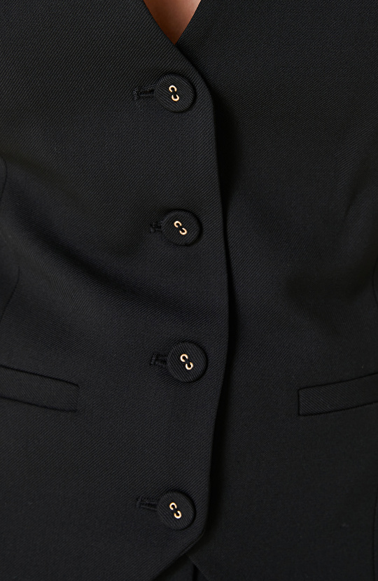 Siyah Yün Karışımlı Yelek