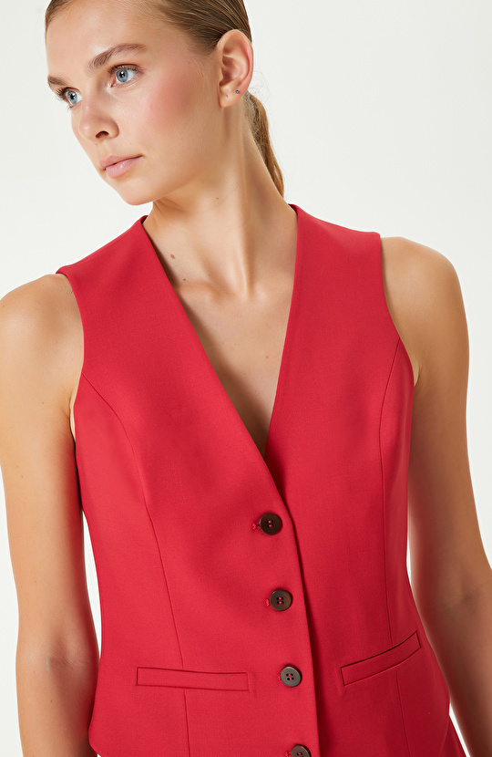 Kırmızı Yün Karışımlı Yelek 