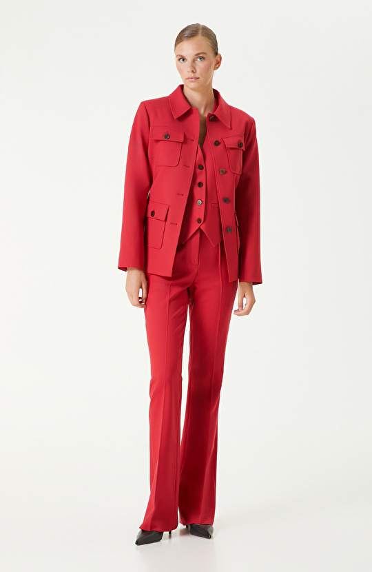 Kırmızı Yün Karışımlı Yelek 