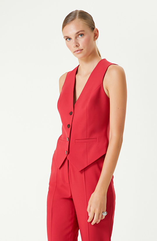 Kırmızı Yün Karışımlı Yelek 