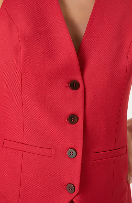 Kırmızı Yün Karışımlı Yelek 