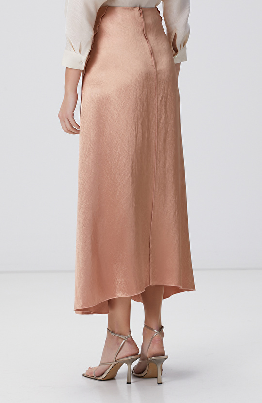 Kayısı Limited Dikiş Detaylı Maxi Saten Etek