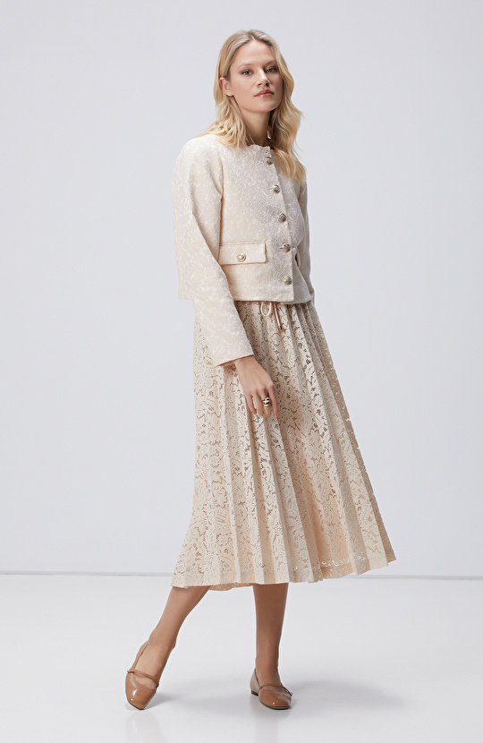 Pudra Rengi Limited Piliseli Dantel Midi Etek 