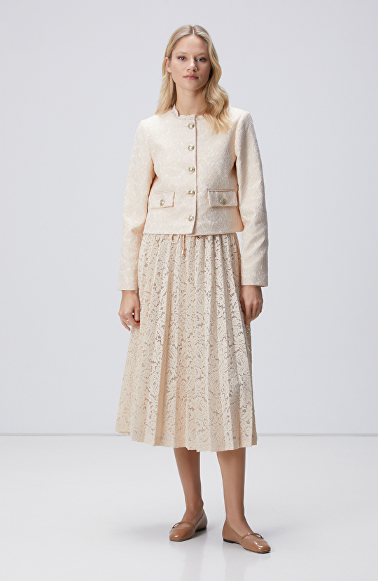 Pudra Rengi Limited Piliseli Dantel Midi Etek 