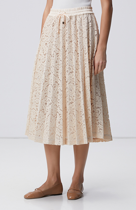 Pudra Rengi Limited Piliseli Dantel Midi Etek 