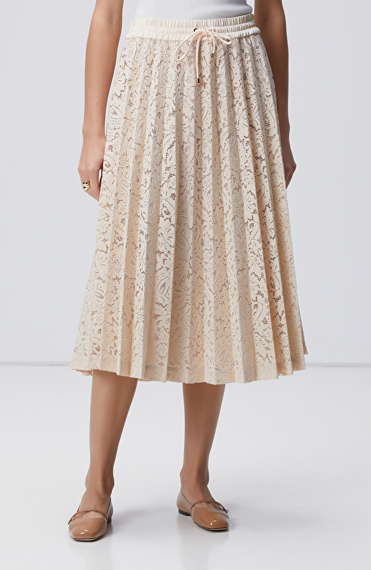 Pudra Rengi Limited Piliseli Dantel Midi Etek 