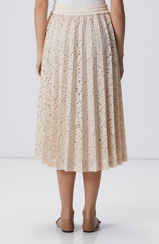 Pudra Rengi Limited Piliseli Dantel Midi Etek 