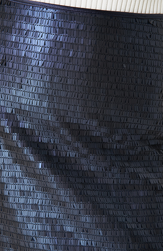 Lacivert Payetli Mini Etek