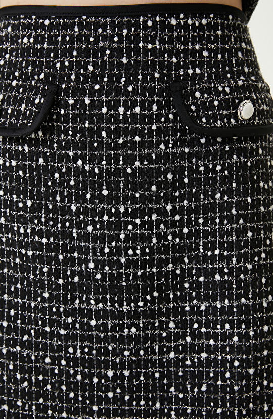 Siyah Beyaz Tweed Mini Etek