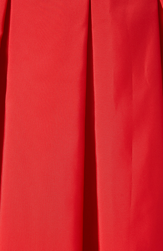 Kırmızı Pileli Saten Midi Etek