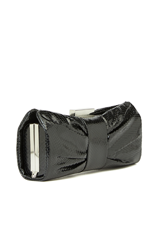 Siyah Yılan Baskılı Kadın Clutch