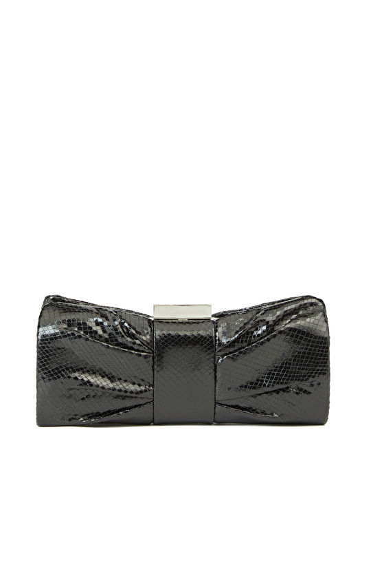 Siyah Yılan Baskılı Kadın Clutch