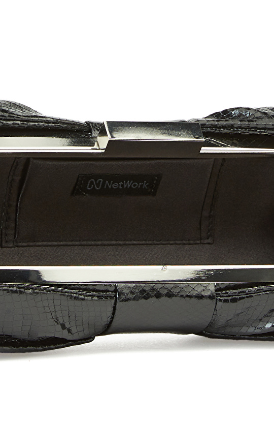 Siyah Yılan Baskılı Kadın Clutch