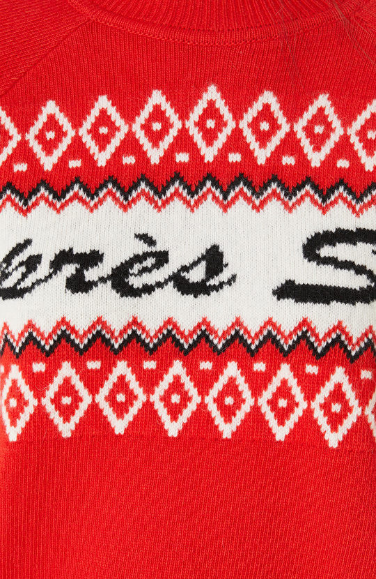 Kırmızı Yün Karışımlı Jakarlı Triko Kazak