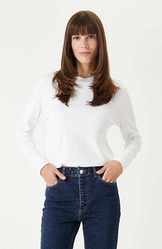 Beyaz Uzun Kol Basıc Tshırt