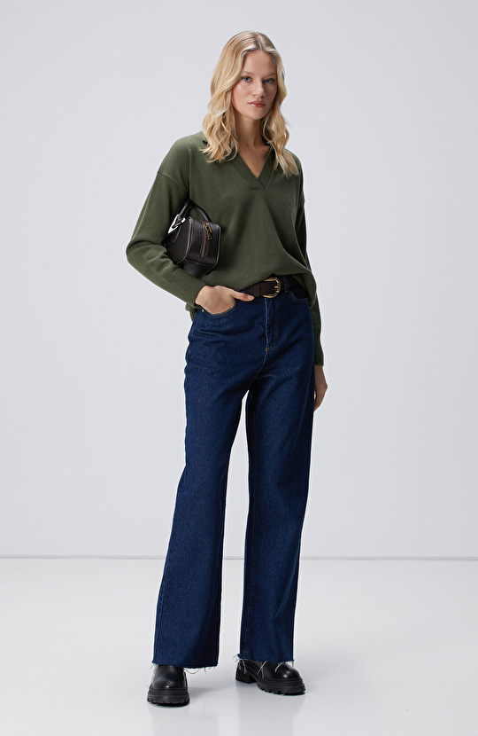 Haki Melanj  Limited Yün Kaşmir Karışımlı Kazak