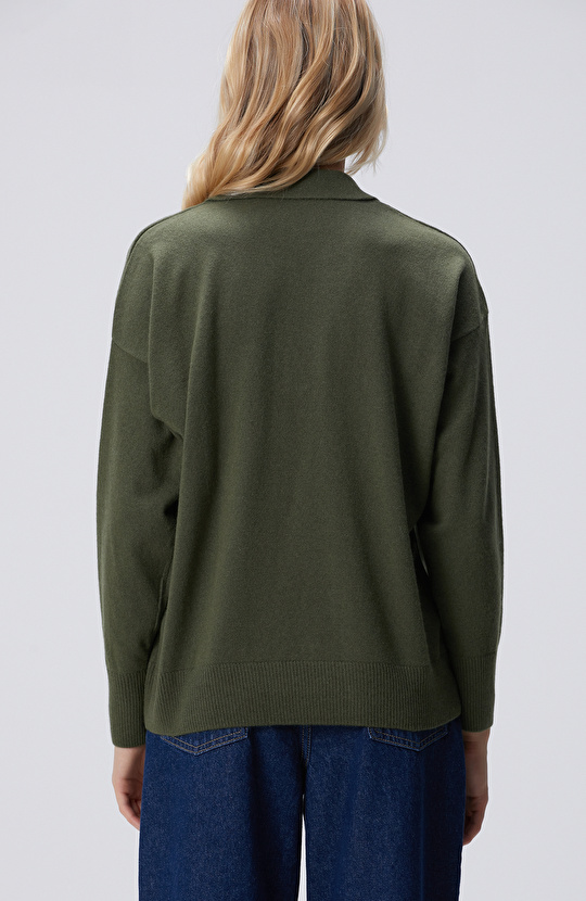 Haki Melanj  Limited Yün Kaşmir Karışımlı Kazak