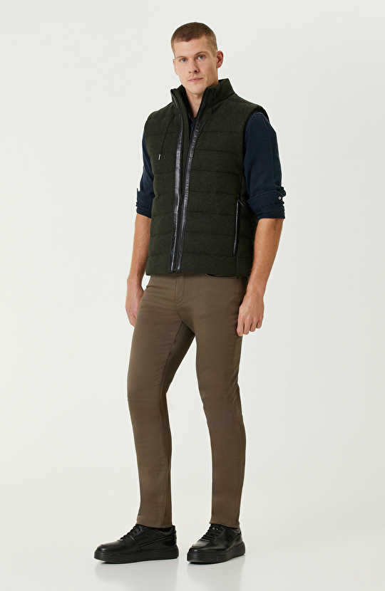 Haki Yün Karışımlı Puffer Casual Yelek