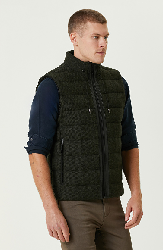 Haki Yün Karışımlı Puffer Casual Yelek