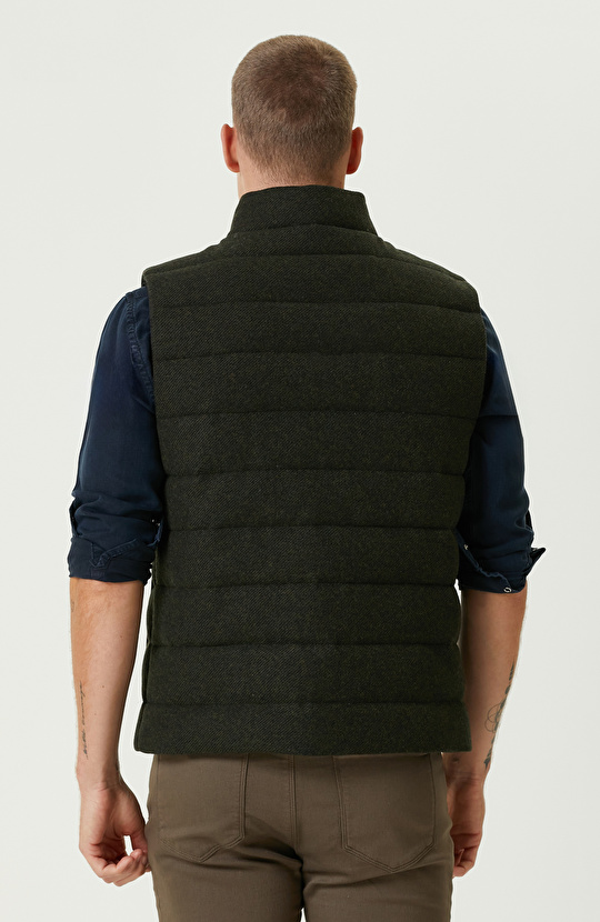 Haki Yün Karışımlı Puffer Casual Yelek