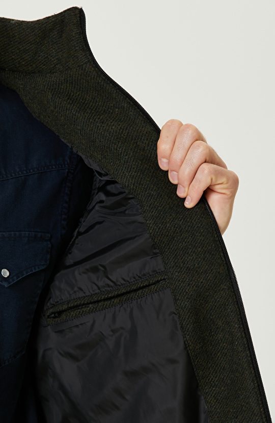 Haki Yün Karışımlı Puffer Casual Yelek