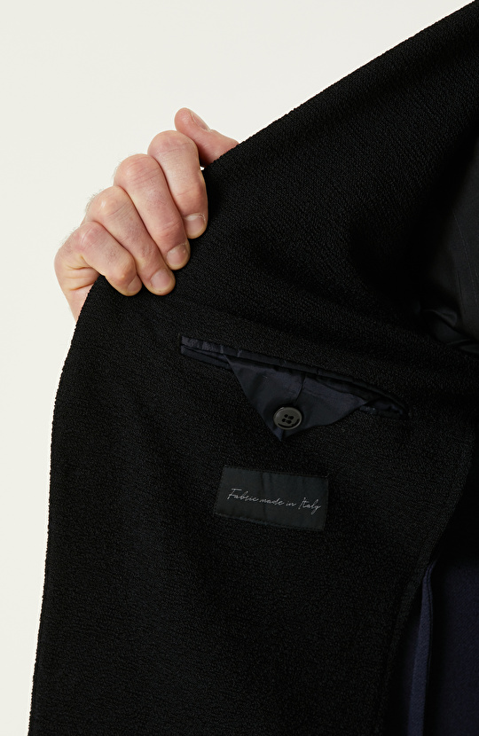 Siyah Yün Karışımlı Jakarlı Örme Ceket