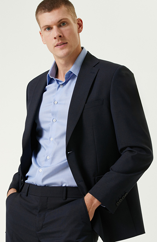 Lacivert Yün Karışımlı Çift Yırtmaç Takım Elbise