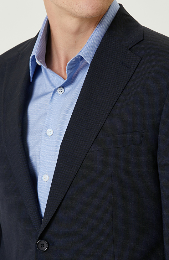 Lacivert Yün Karışımlı Çift Yırtmaç Takım Elbise