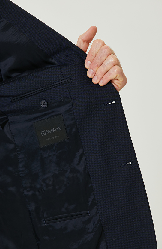 Lacivert Yün Karışımlı Çift Yırtmaç Takım Elbise