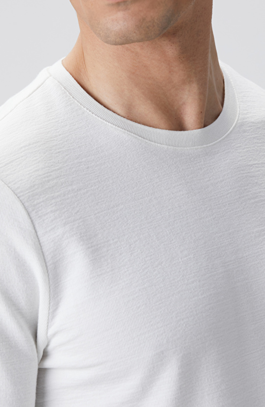Kırık Beyaz Uzun Kollu Pamuk T-shirt