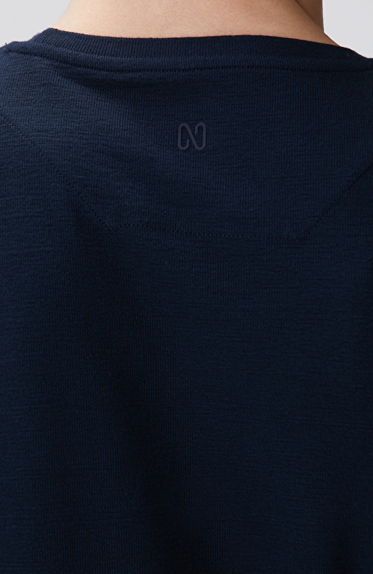 Lacivert Uzun Kollu Pamuk T-shirt