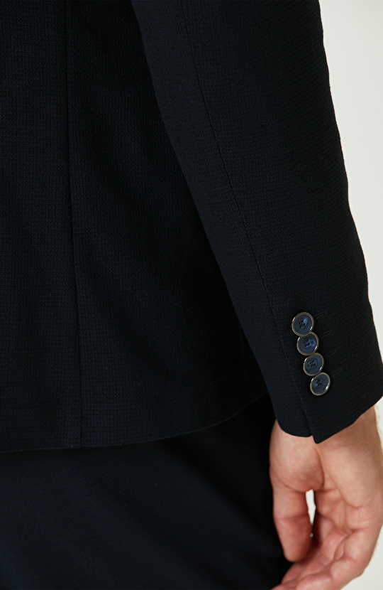 Lacivert Yün Karışımlı Jakarlı Blazer Ceket