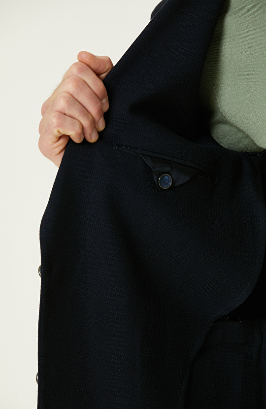 Lacivert Yün Karışımlı Jakarlı Blazer Ceket