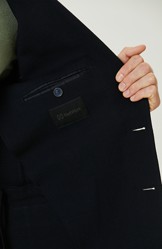 Lacivert Yün Karışımlı Jakarlı Blazer Ceket