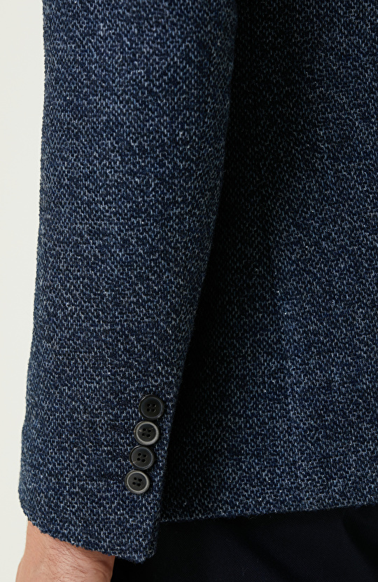 Limited Lacivert Yün Kaşmir Karışımlı Jakarlı Ceket