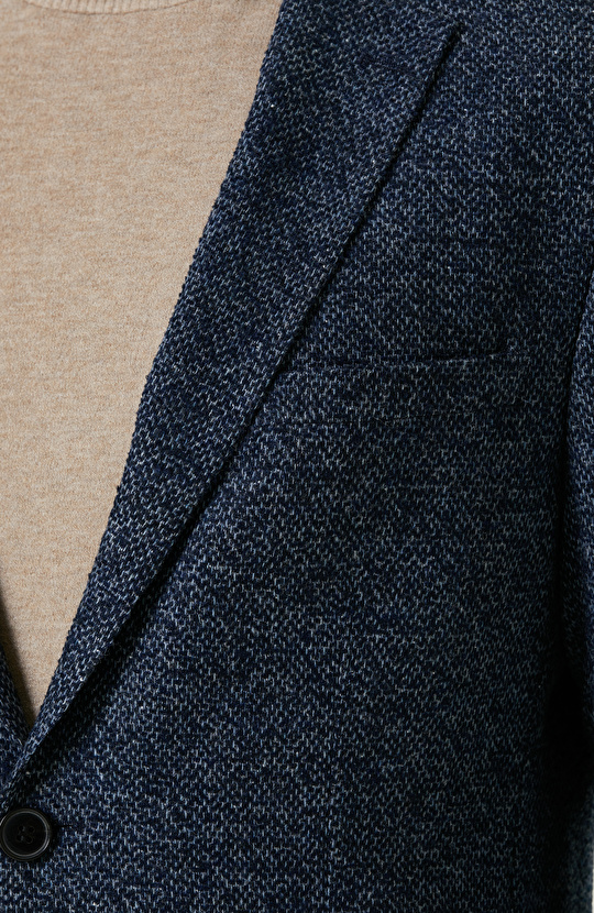 Limited Lacivert Yün Kaşmir Karışımlı Jakarlı Ceket