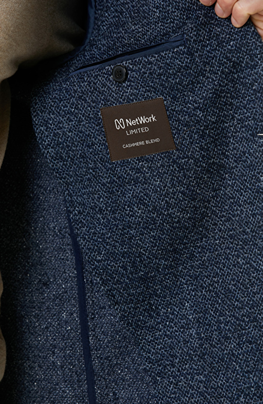 Limited Lacivert Yün Kaşmir Karışımlı Jakarlı Ceket