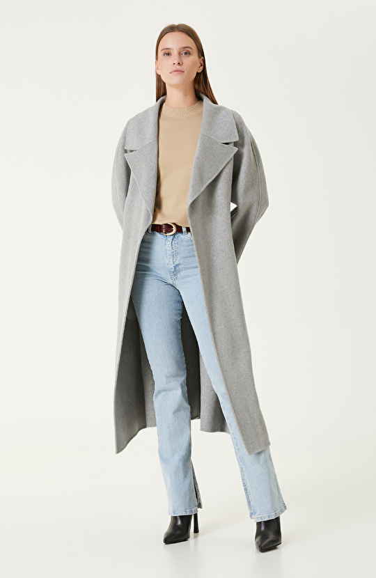 Gri Melanj Dikişsiz Handmade Yün Manto 