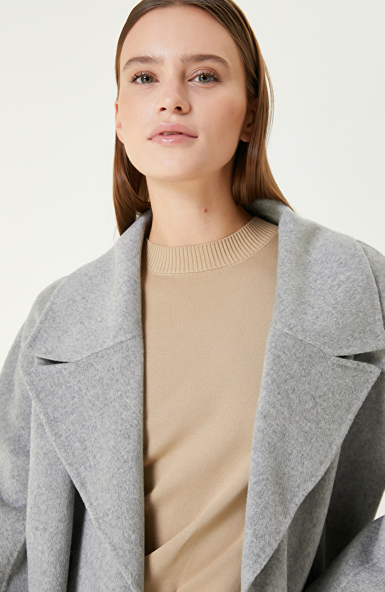 Gri Melanj Dikişsiz Handmade Yün Manto 