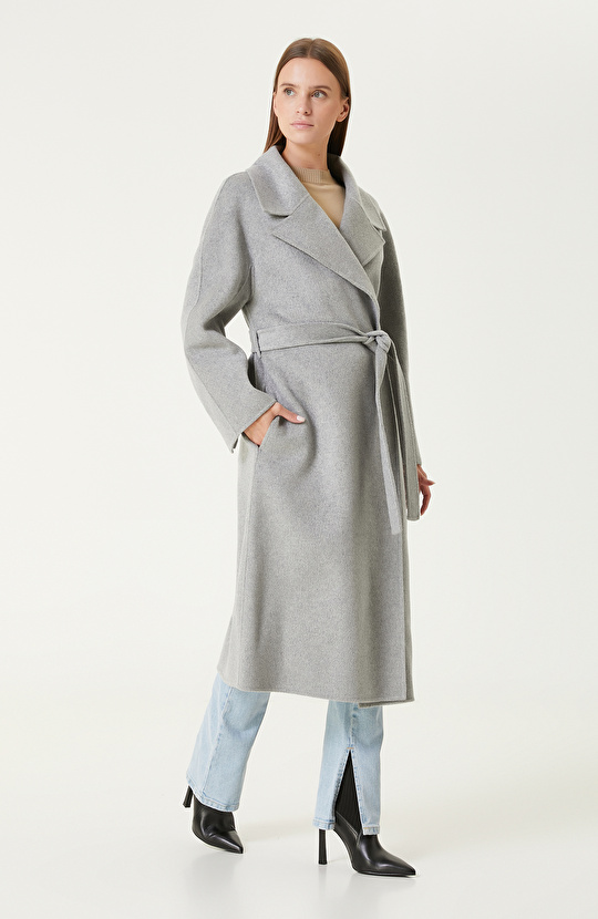 Gri Melanj Dikişsiz Handmade Yün Manto 