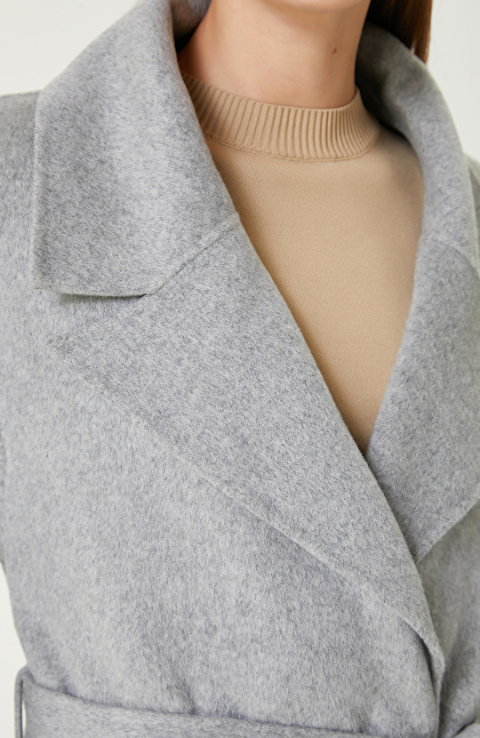 Gri Melanj Dikişsiz Handmade Yün Manto 