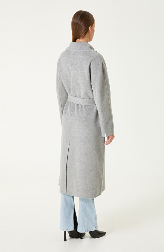 Gri Melanj Dikişsiz Handmade Yün Manto 