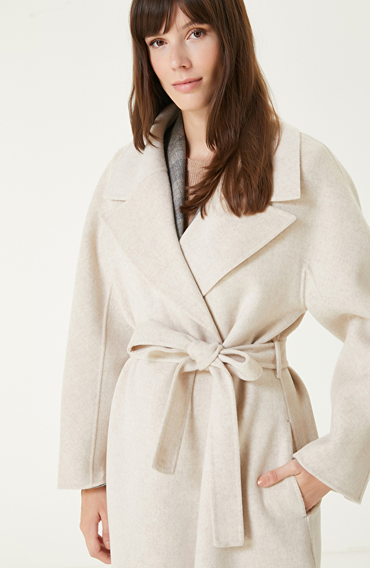 Bej Melanj Dikişsiz Handmade Yün Manto 