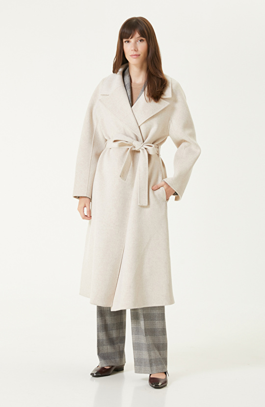 Bej Melanj Dikişsiz Handmade Yün Manto 