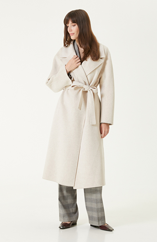 Bej Melanj Dikişsiz Handmade Yün Manto 