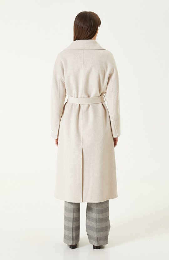 Bej Melanj Dikişsiz Handmade Yün Manto 