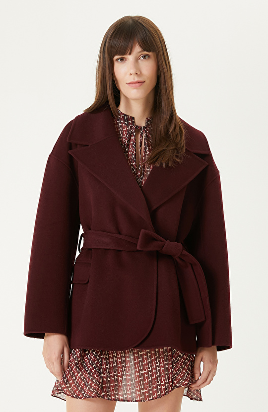 Bordo Dikişsiz Handmade Yün Kaban 