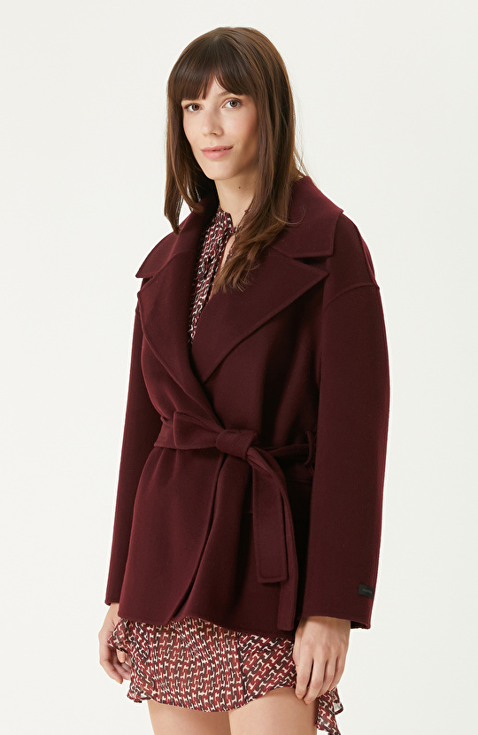 Bordo Dikişsiz Handmade Yün Kaban 