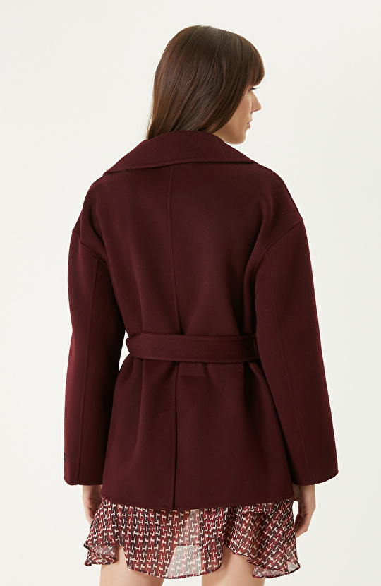 Bordo Dikişsiz Handmade Yün Kaban 