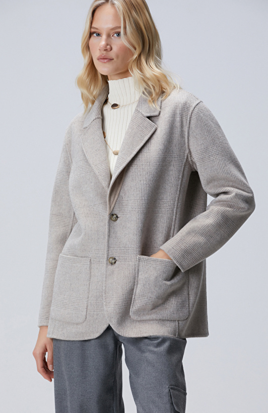 Bej Melanj Yün Karışımlı Handmade Ceket